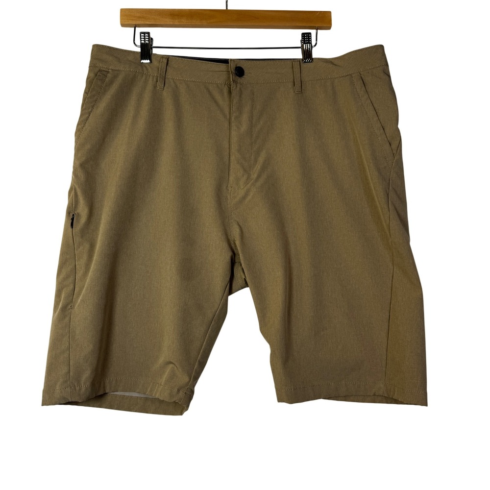 Kenneth Cole Mens‎ 38 Tan Solid Stretch Performance Shorts Side Zip Pocket Golf